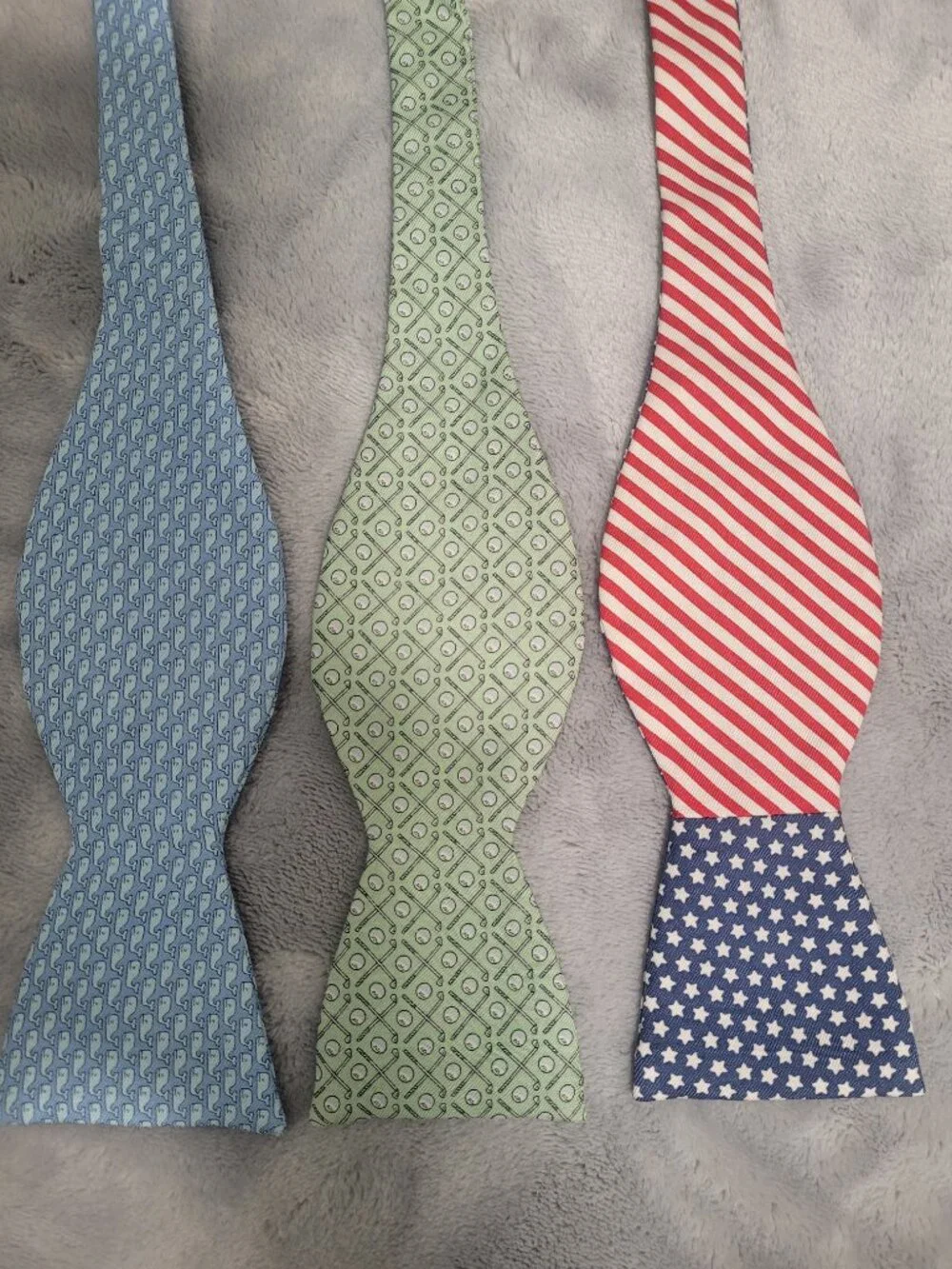 Lot 3 Vineyard Vines Bow Ties 100% Silk Adjustable Handmade USA Golf Whale Flag
